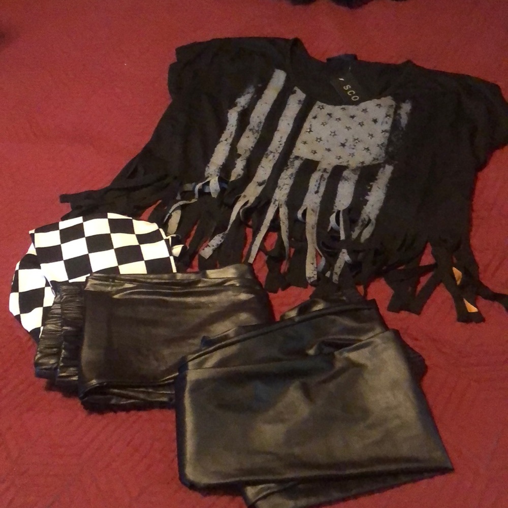 Top and three spandex pants